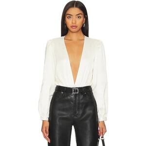 Superdown Tammie Satin Deep V Bodysuit Ivory White Size Small NWT